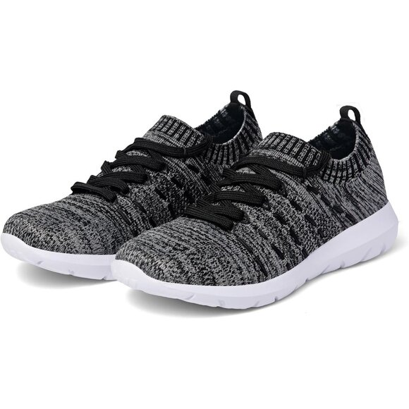 Women Black-Grey Running Breathable Knitting flexible Mesh Sports Shoes Sneaker - Picture 2 of 6